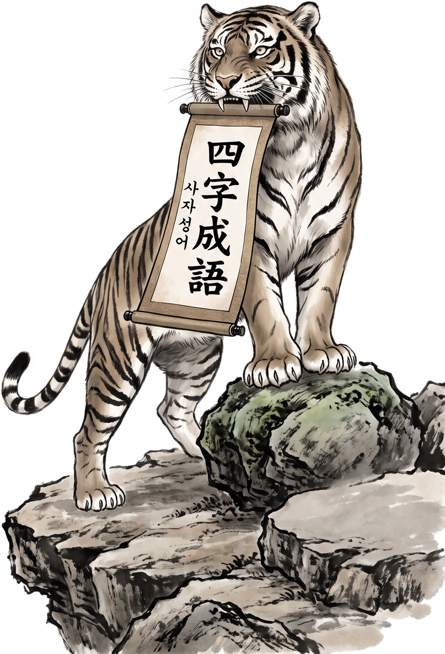 四字成語 두루마리를 문 호랑이